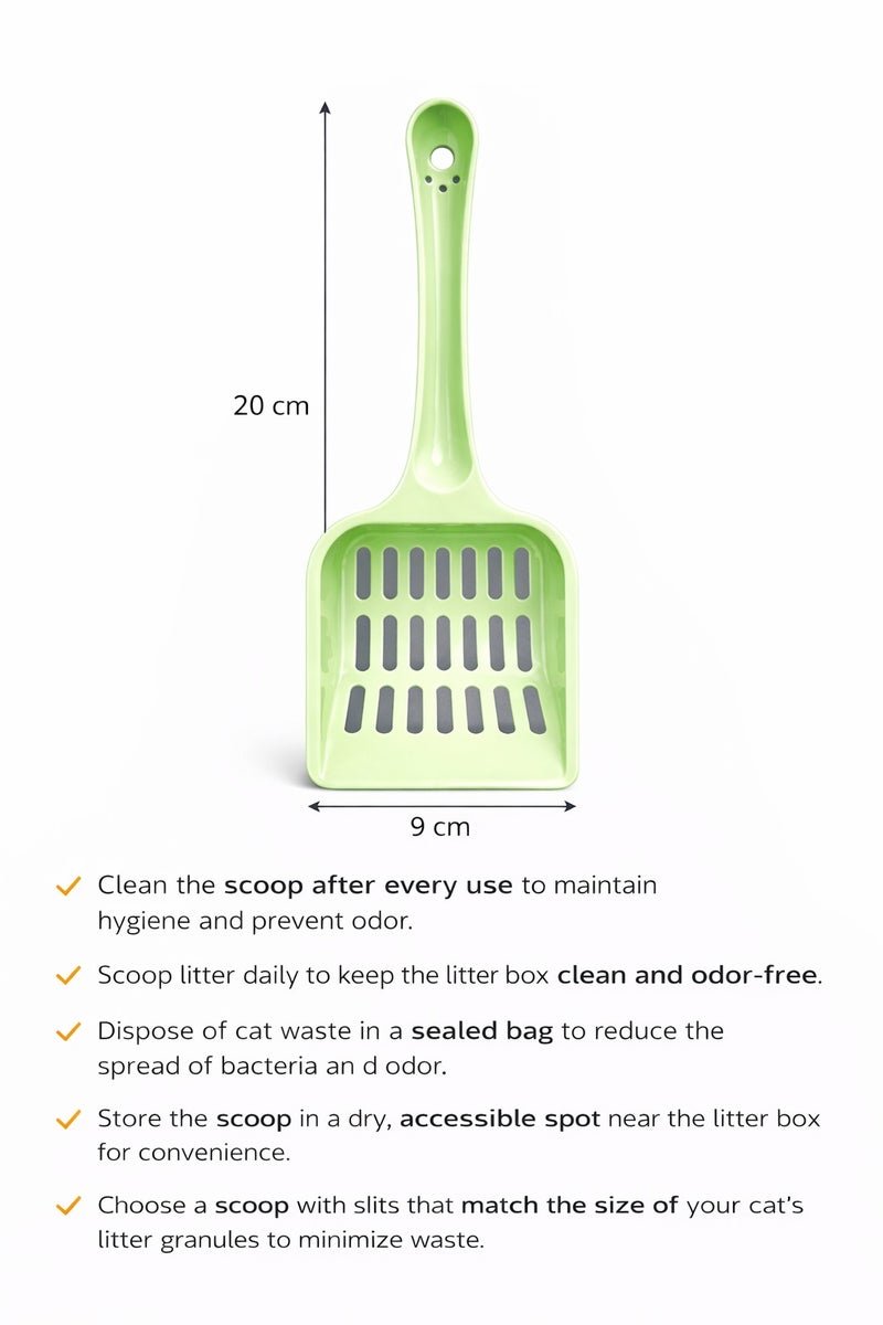 iCARE Cat Litter Scoop, Green, 20 x 9 cm – Slotted Design for Easy Sifting - Image 3